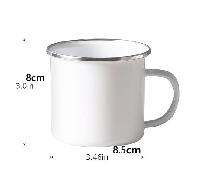 10Pcs Sublimation Blank White Enamel Mug 11 OZ Silver Rim Camping Travel Coffee Cup Metal Mug DIY Heat Transfer Print gift for Christmas Thanksgiving Mother's Day Father's Day