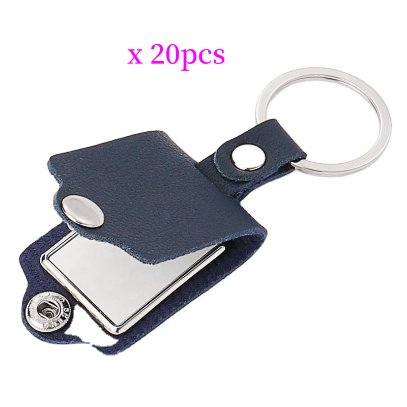 20pcs PU Leather Keychain Sublimation Blank Simple KeyChains Small Gifts With Metal Photo Frame Pendant For Logo Photo Print