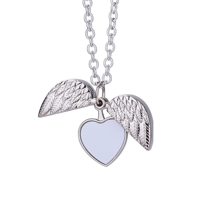 20 Pieces Sublimation Blank Necklace with Chain Set Blank Necklace Rhinestone Wing Shape Bezel Pendant Tray, Sublimation Blank Sheet, Double Sided Tape for DIY Heat Transfer Print