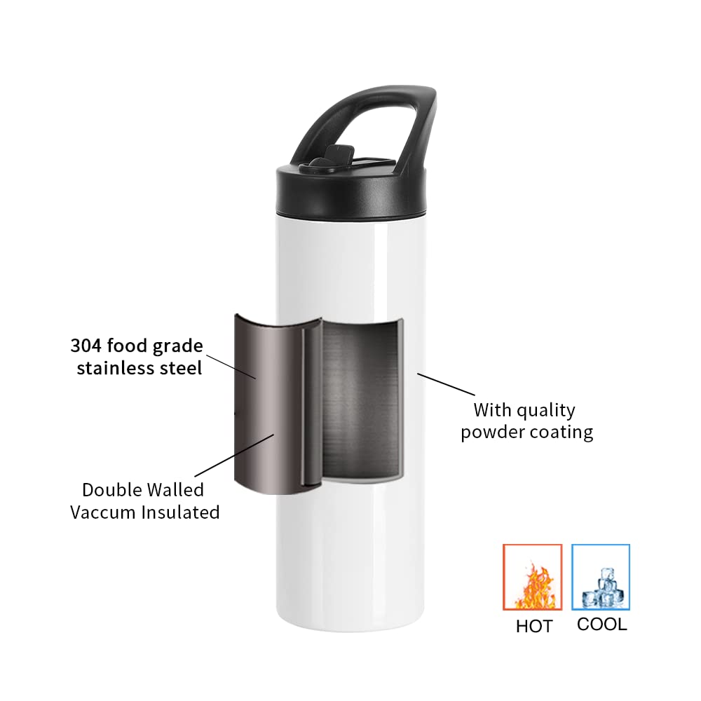 8 Pack Sublimation Tumblers Blanks Cups Bulk White 20 OZ Skinny Straight Sports Water Bottles Mugs with Portable Sippy Up Lid with Straw,for Tumbler Heat Press