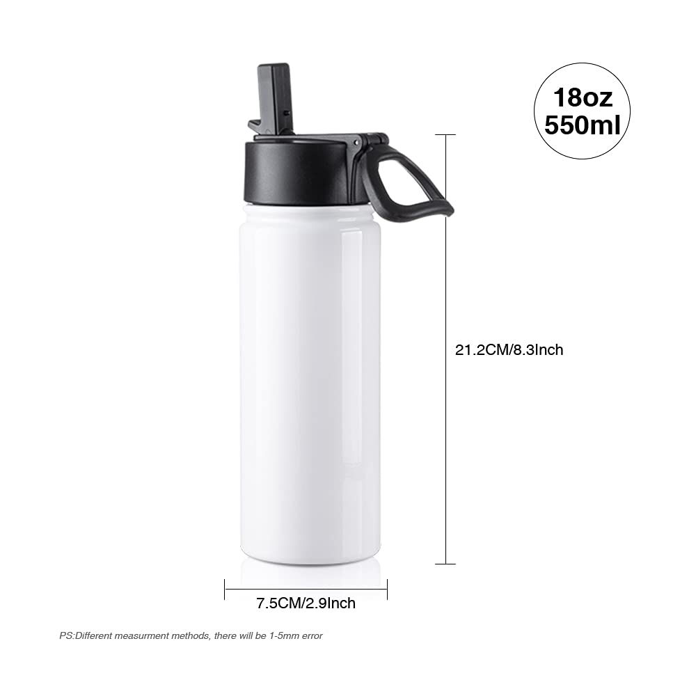 4 Pack Sublimation Blank Kids Tumbler White Sports Water Bottles 18 OZ Wide Mouth Stainless Steel Vacuum Flask with Straw and Portable Handle for Tumbler Press Machine Sublimation Print
