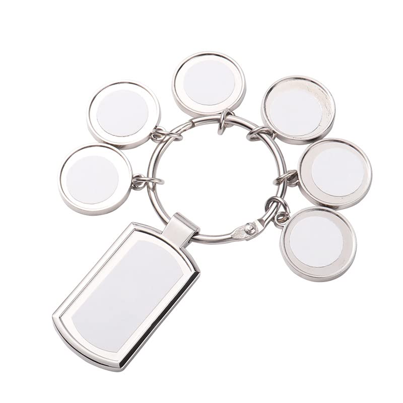 SCCFMM 10 Pcs Sublimation Blanks Keychain With 7 Keyring, DIY Heat Transfer Press Key Chains with Keyrings for Photos, Laser Engraving Crafts