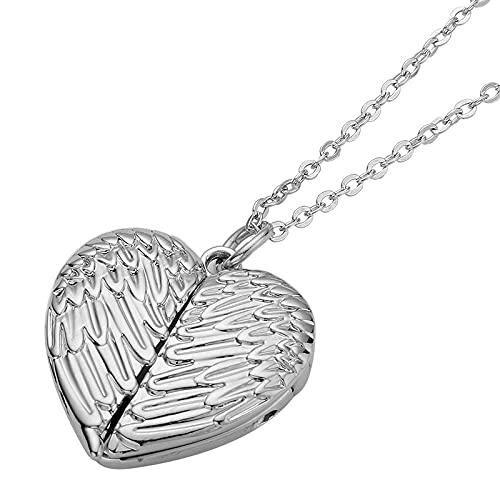 SCCFMM 20 Set Sublimation Blank Angel Wing Necklace with Bezel Pendant Trays Locket Necklace DIY Heat Transfer Photo Frame Personalized Memorial Necklaces for Wending DIY Jewelry Making Crafts