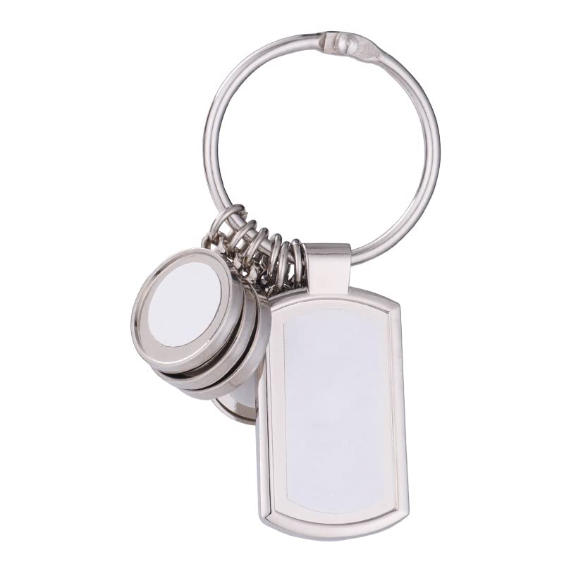 SCCFMM 10 Pcs Sublimation Blanks Keychain With 7 Keyring, DIY Heat Transfer Press Key Chains with Keyrings for Photos, Laser Engraving Crafts