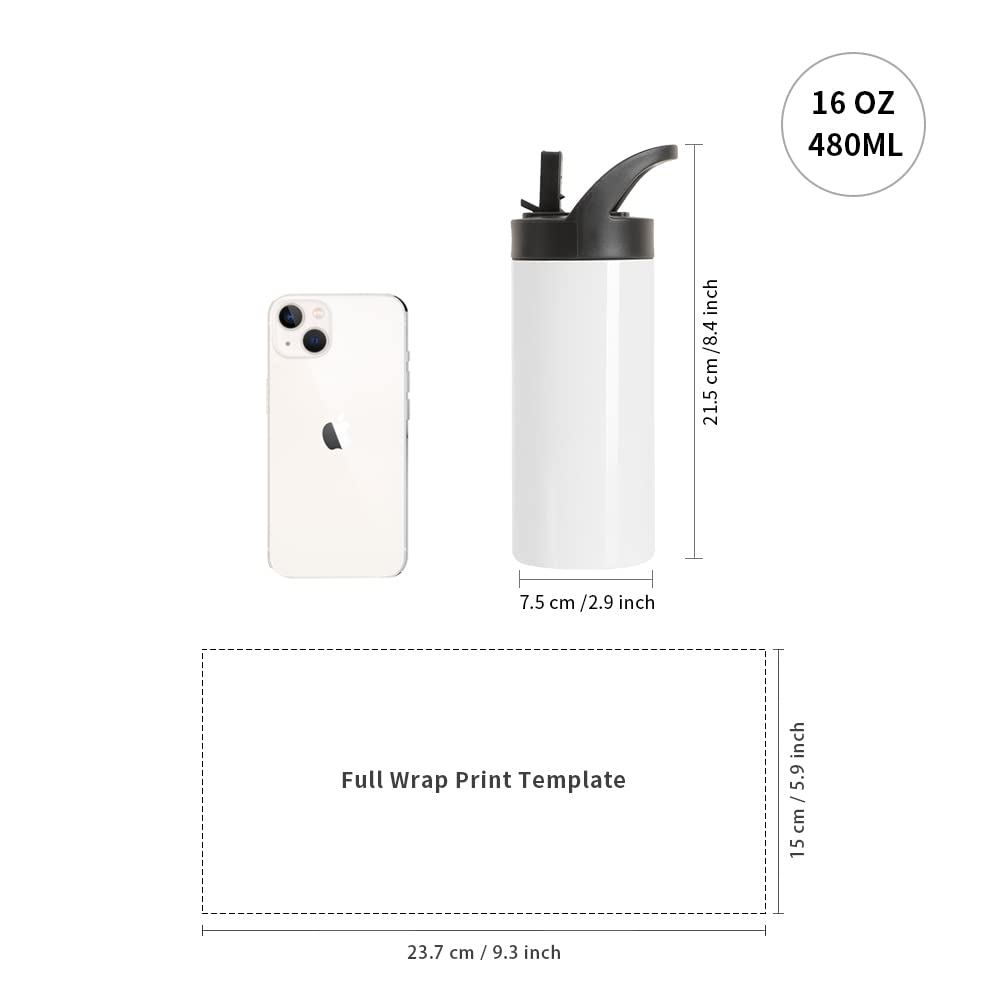 30 Pack Sublimation Sports Kids Water Bottle Blanks 16 OZ Stainless Steel Bottles Vacuum Flask Tumbler with Sippy Up Lid and Straw for Tumbler Heat Press Sublimation Printing