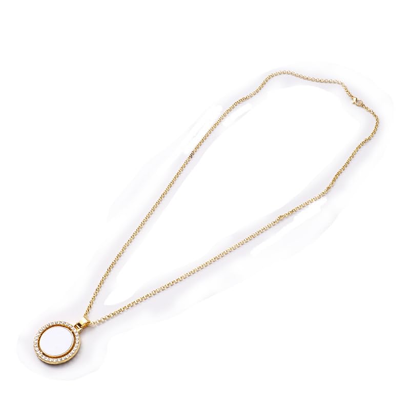 20 Pcs Sublimation Blank Rhinestone Trays Pendant Set, Blank Rhinestone Bezel Trays Pendant , DIY Heat Transfer Print Thick Chains Ornament Charms with Sublimation Discs for Jewelry Necklace Making
