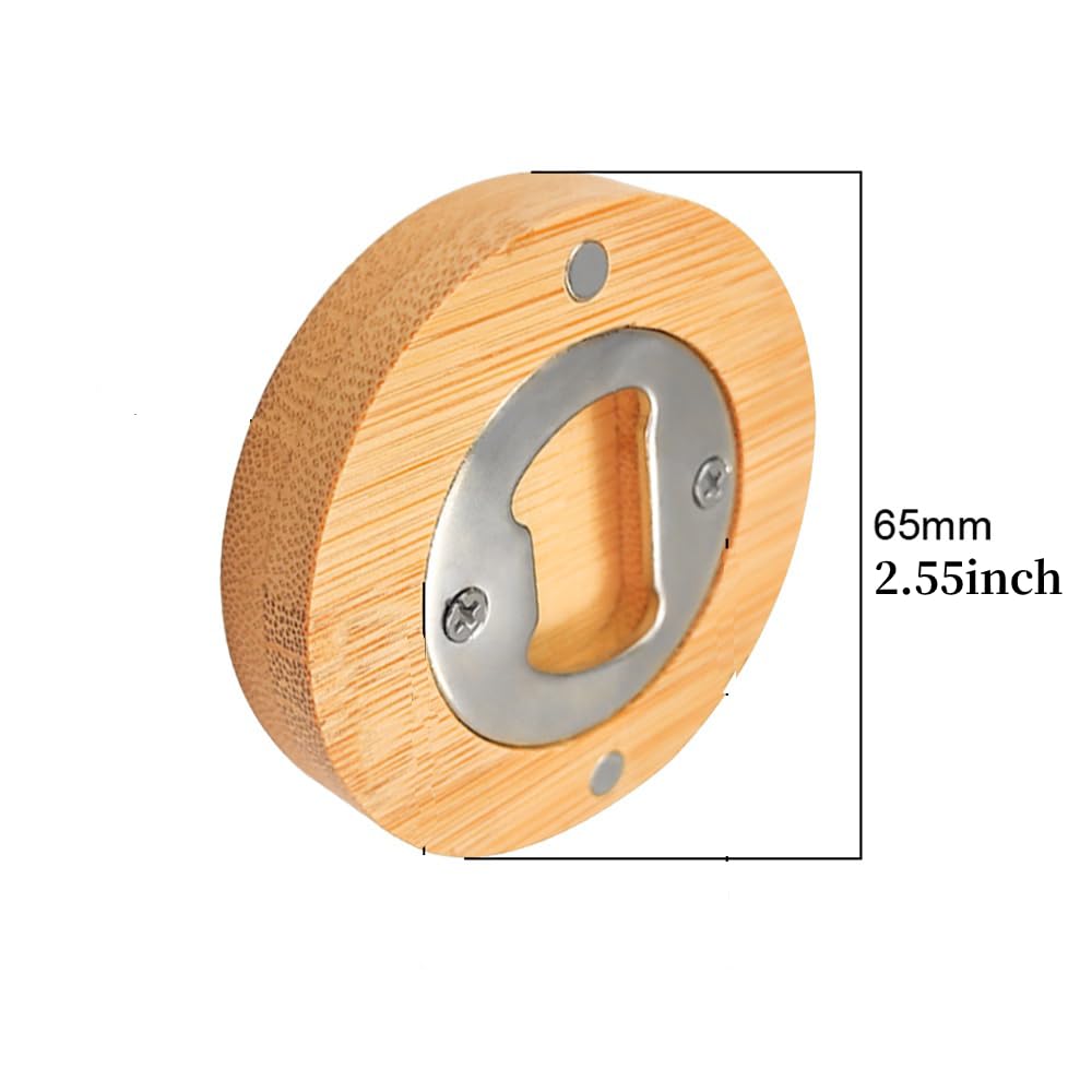 20 Pack 2 in 1 Sublimation Blank Bamboo Bottle Opener+ Refrigerator Magnet,Round Wooden Stainless Steel Table Opener Mug Cup Coasters,DIY Heat Transfer Print Beer Openers for Kitchen,Bar,Restaurant