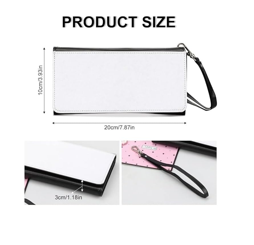 5 PiecesSublimation Blank Long Wallet, Fashion Ladies PU Leather Wallets, Heat Transfer Large Capacity Secure Buckle Leather Clutch Wallet, DIY Craft Long Purse for Women Girl Gift