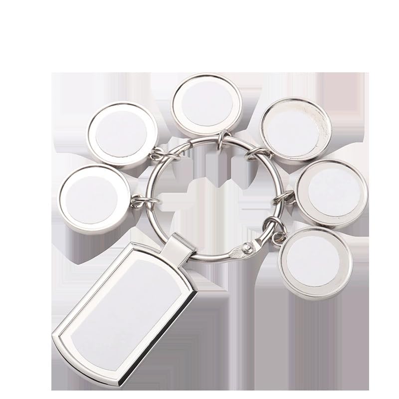 SCCFMM 10 Pcs Sublimation Blanks Keychain With 7 Keyring, DIY Heat Transfer Press Key Chains with Keyrings for Photos, Laser Engraving Crafts