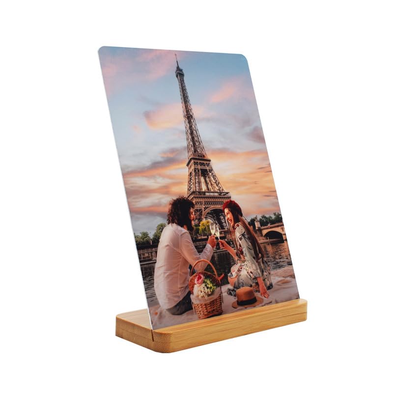SCCFMM 8 Pack Sublimation Blank Photo Frames Metal Aluminium Wall Picture with Wood Base DIY Photo Prints for Family Happy Wedding Holiday Desktop Party Gift Decoration(5×7inch)