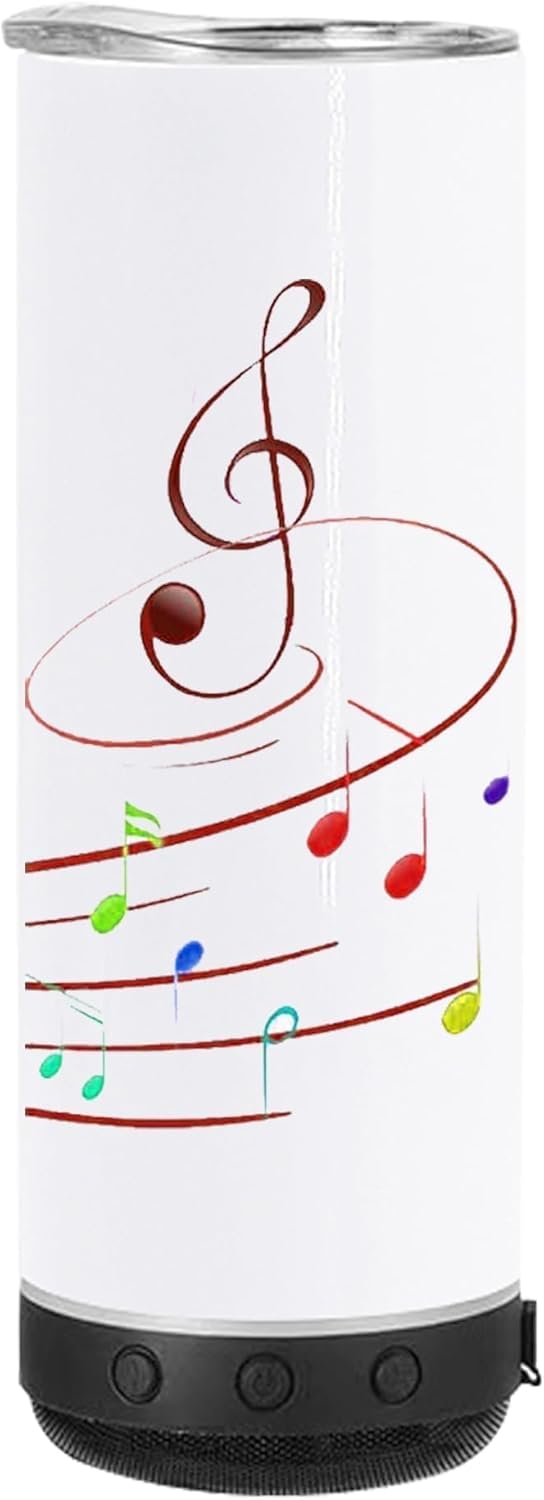 1Pcs 20oz Sublimation Blank Music Speaker Tumbler Cup Skinny Stainless Steel Double Wall Vacuum Insulated Bluetooth Speaker Skinny Straight Tumblers for DIY Heat Transfer Print