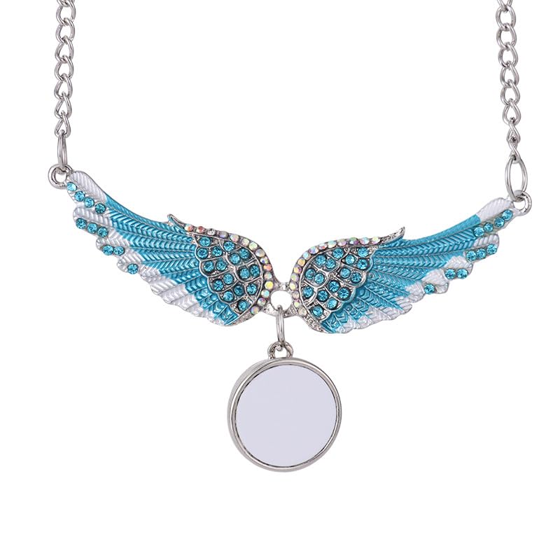 20pcs Sublimation Blank Necklace with Chain Set Blank Necklace Rhinestone Wing Shape Bezel Pendant Tray, 10 styles Sublimation Sheet, Tape Charms Ornament for DIY Heat Transfer Print