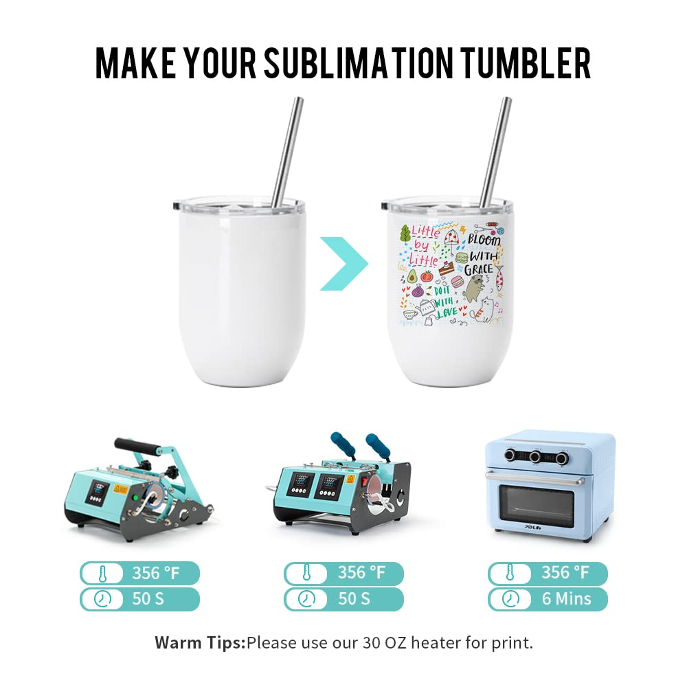 Sublimation Wine Kids Tumblers Blanks Straight Bulk 15 OZ Glossy White with Leakproof Lid and Straw Stainless Steel for Cricut Mug Press Tumbler Heat Press 6 Pack