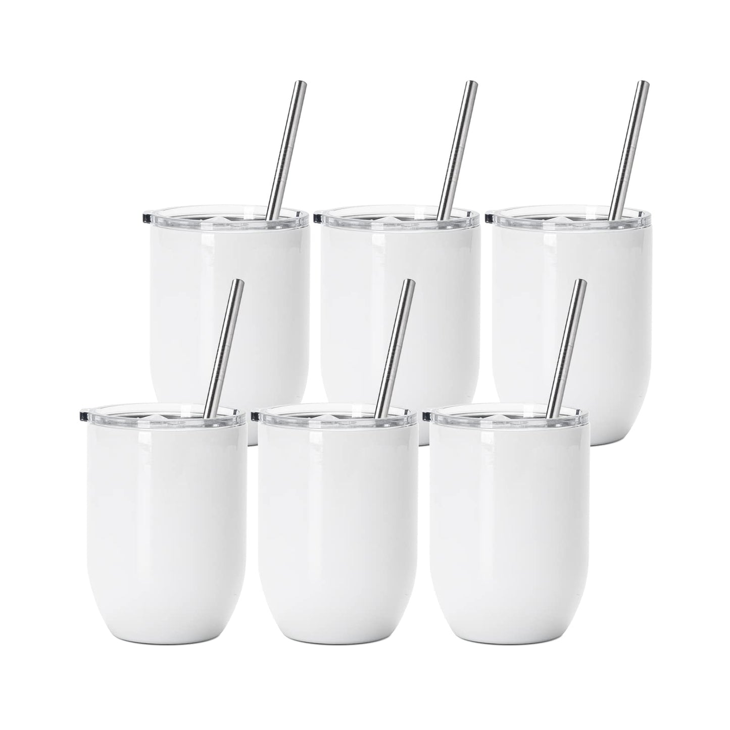 Sublimation Wine Kids Tumblers Blanks Straight Bulk 15 OZ Glossy White with Leakproof Lid and Straw Stainless Steel for Cricut Mug Press Tumbler Heat Press 6 Pack
