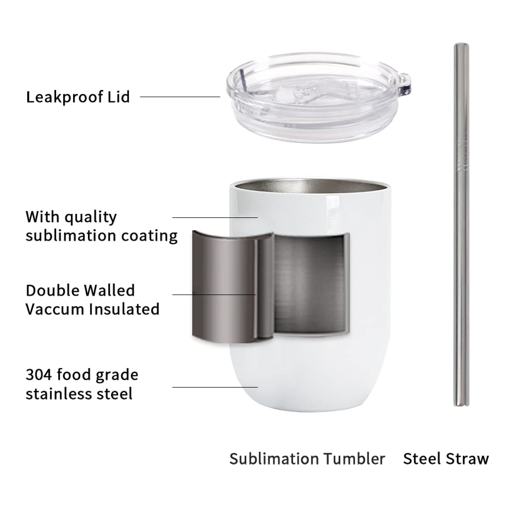 Sublimation Wine Kids Tumblers Blanks Straight Bulk 15 OZ Glossy White with Leakproof Lid and Straw Stainless Steel for Cricut Mug Press Tumbler Heat Press 6 Pack