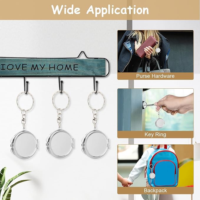 20 Pack Sublimation Blanks Pocket Mirror with Keychains DIY Heat Transfer Compact Travel Folding Mirrors for Makeup Gift Round Silver