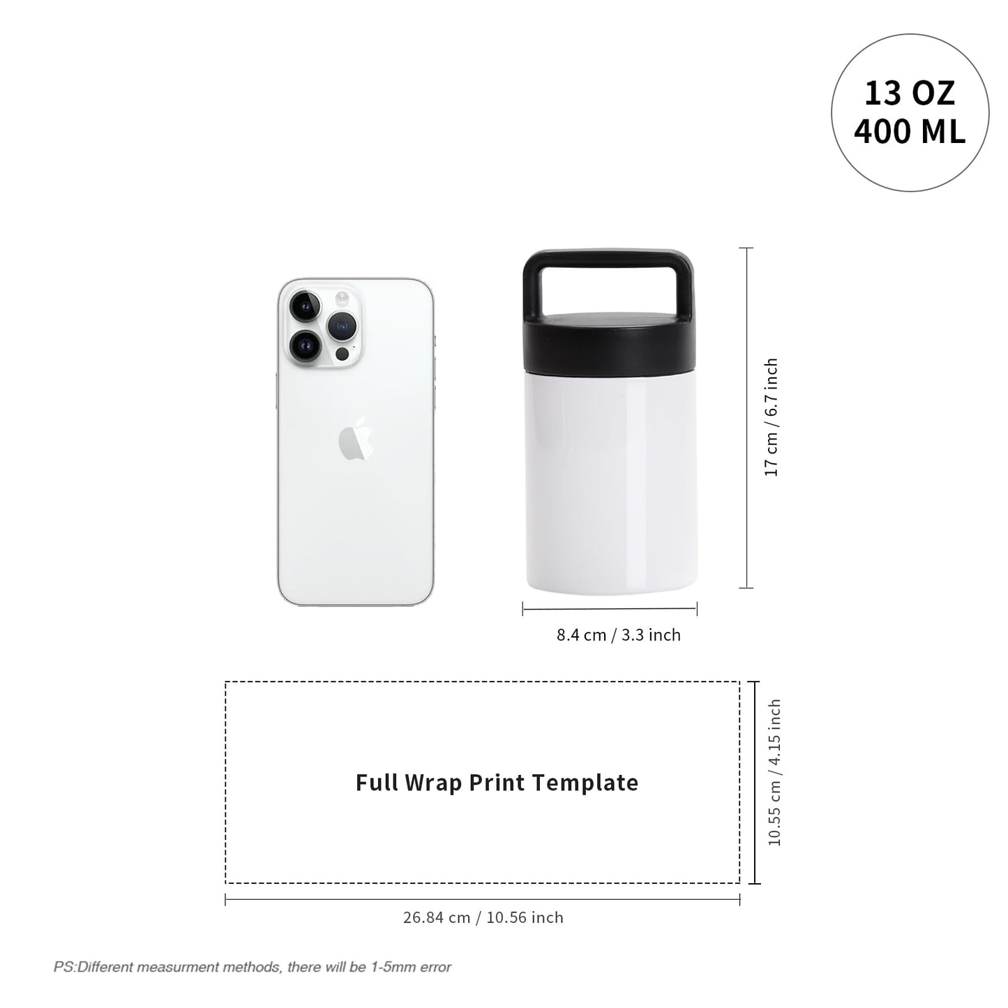 8 Pack Sublimation Kids Tumblers Bulk Food Jars Blanks White 13 OZ Stainless Steel with Portable Handle Lid for Cricut Mug Press Tumbler Heat Press Sublimation Oven Printing