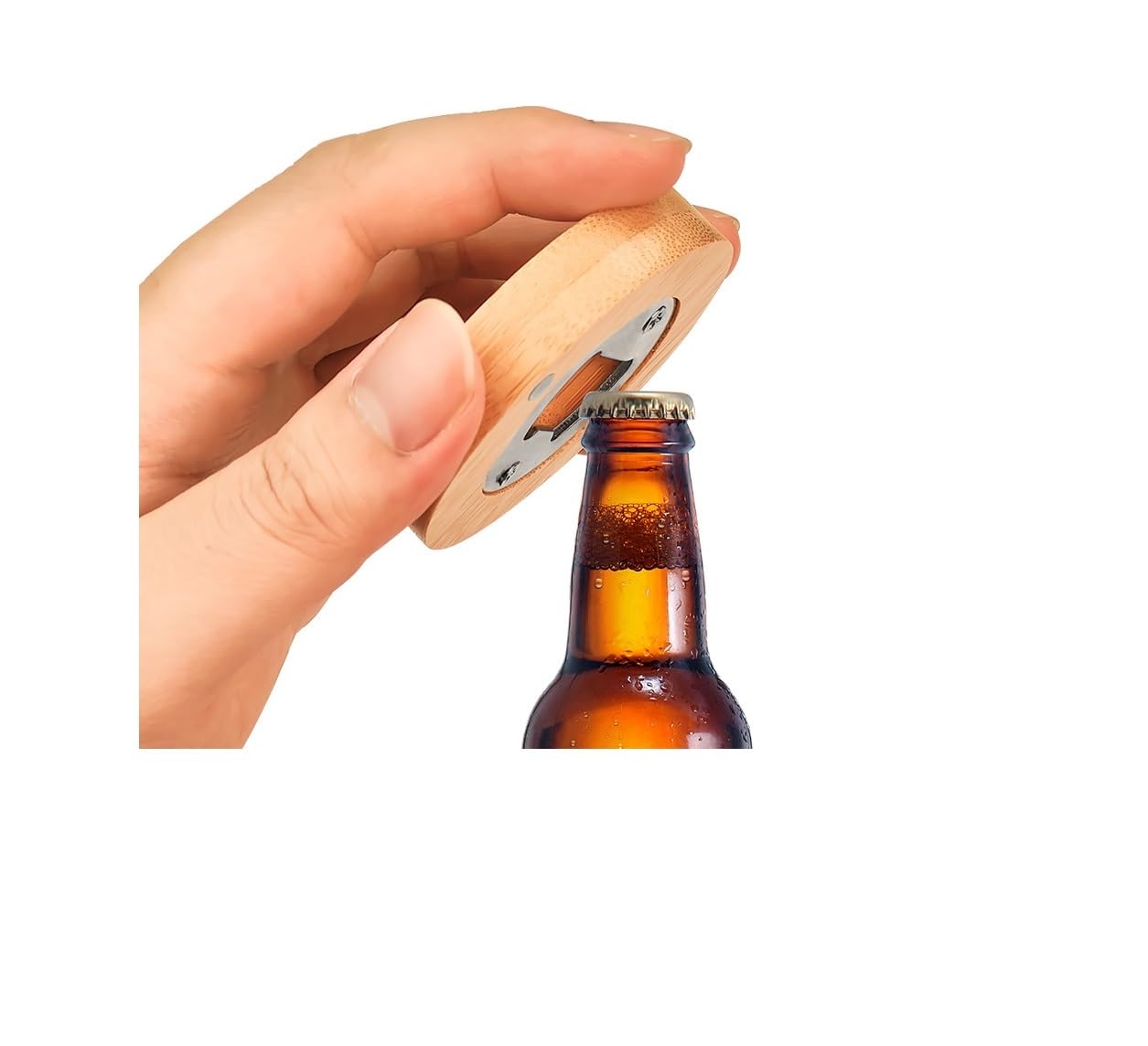 20 Pack 2 in 1 Sublimation Blank Bamboo Bottle Opener+ Refrigerator Magnet,Round Wooden Stainless Steel Table Opener Mug Cup Coasters,DIY Heat Transfer Print Beer Openers for Kitchen,Bar,Restaurant