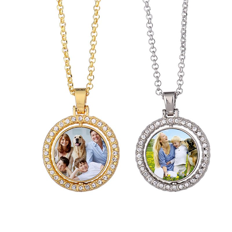 20 Pcs Sublimation Blank Rhinestone Trays Pendant Set, Blank Rhinestone Bezel Trays Pendant , DIY Heat Transfer Print Thick Chains Ornament Charms with Sublimation Discs for Jewelry Necklace Making