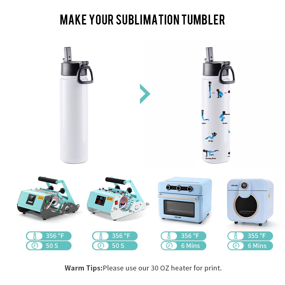 25 Pack Sublimation Water Bottle Sports Bulk Kids White 22 OZ Stainless Steel Tumbler Cups with Straw and Portable Handle for Tumbler Press Machine Sublimation Oven Print