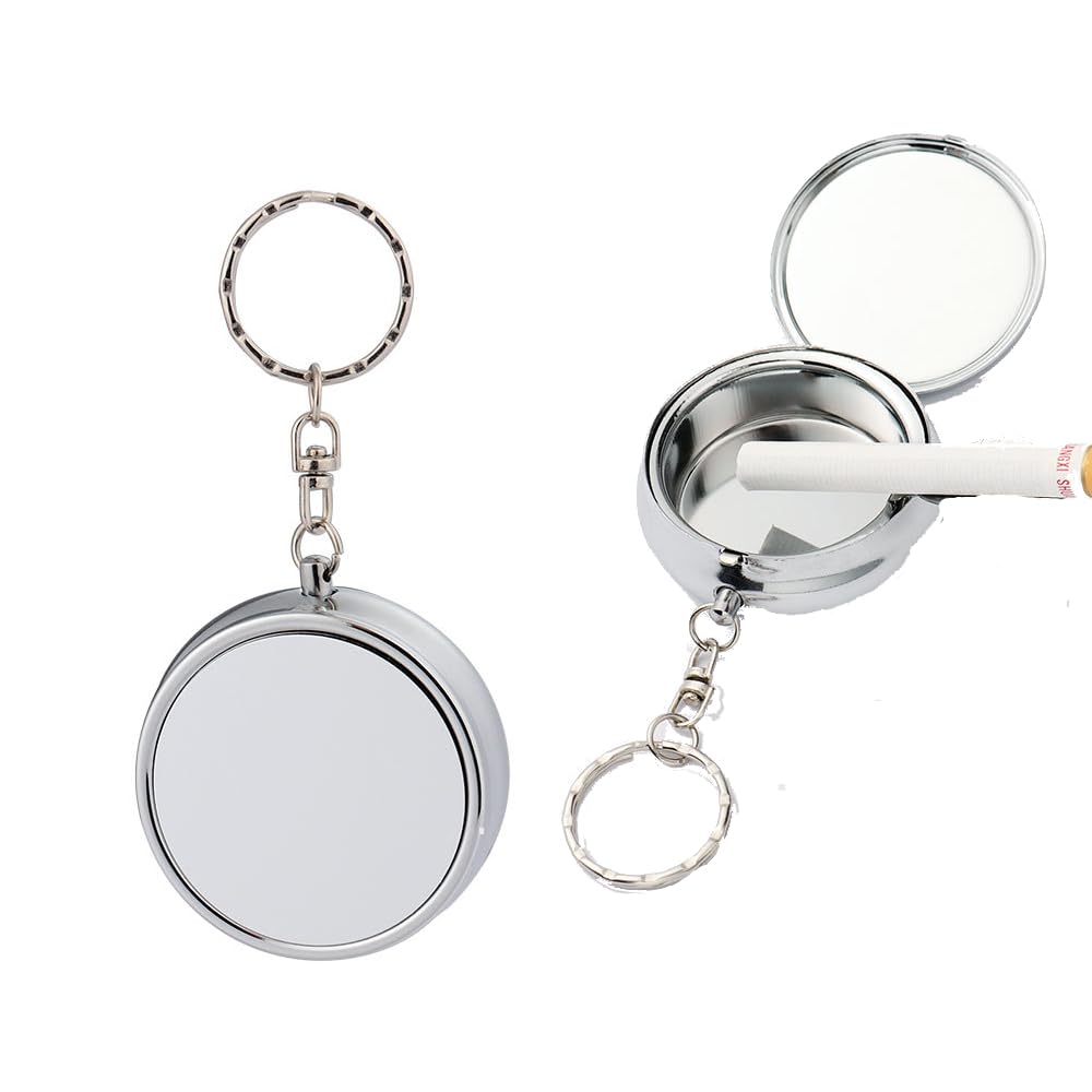 20pcs Sublimation Blank Portable Pocket Ashtray/Vehicle Cigarette Ashtray, DIY Heat Transfer Print Mini Stainless Steel Ashtrays with Key Chain and Cigarette Snuffer, Modern Ash Holder for Auto Use
