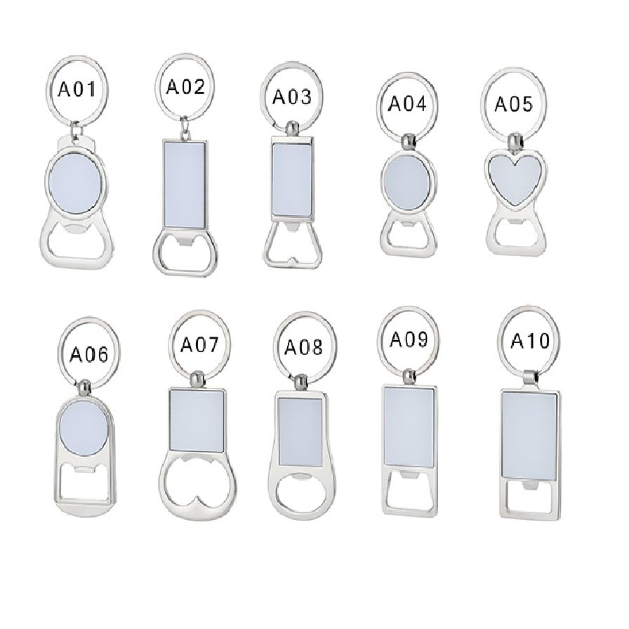 50 Pack Sublimation Blanks Bottle Opener With Keychains Heart Shaped Bottle Opener Metal Keychains Blank Key Rings for DIY Heat Transfer Print
