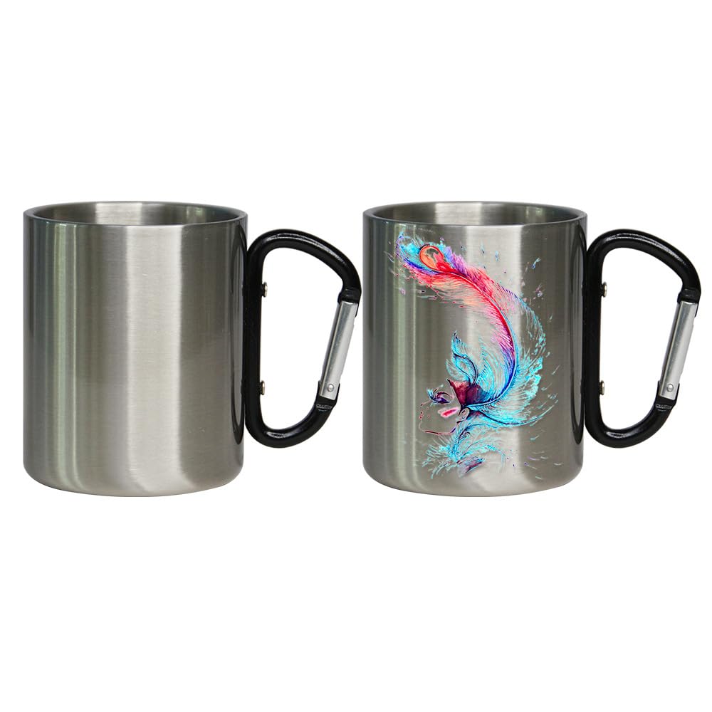 SCCFMM 3 Pack Sublimation Blank Stainless Steel Coffee Mugs With Carabiner Handle Camping Cup 10oz DIY Heat Transfer Print Double Walled Stainless Steel Camping Mug For Outdoor Travel Camp