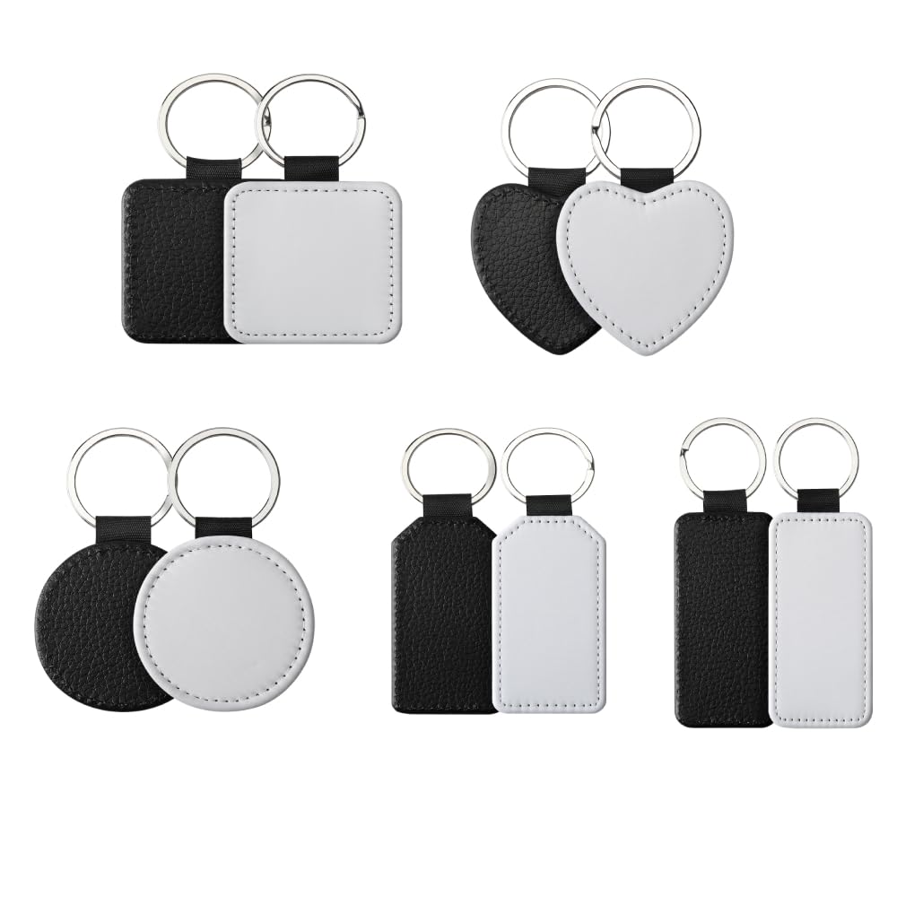 50 PCS Sublimation Single Side Blank Keychain PU Leather Sublimation Keychains DIY Heat Transfer Print Keyring for Pendant Ornament Making, Gift Present Making