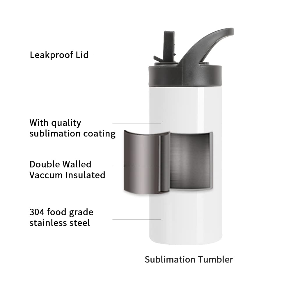 30 Pack Sublimation Sports Kids Water Bottle Blanks 16 OZ Stainless Steel Bottles Vacuum Flask Tumbler with Sippy Up Lid and Straw for Tumbler Heat Press Sublimation Printing