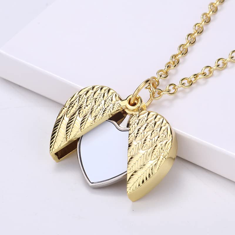 20 Pieces Sublimation Blank Necklace with Chain Set Blank Necklace Rhinestone Wing Shape Bezel Pendant Tray, Sublimation Blank Sheet, Double Sided Tape for DIY Heat Transfer Print