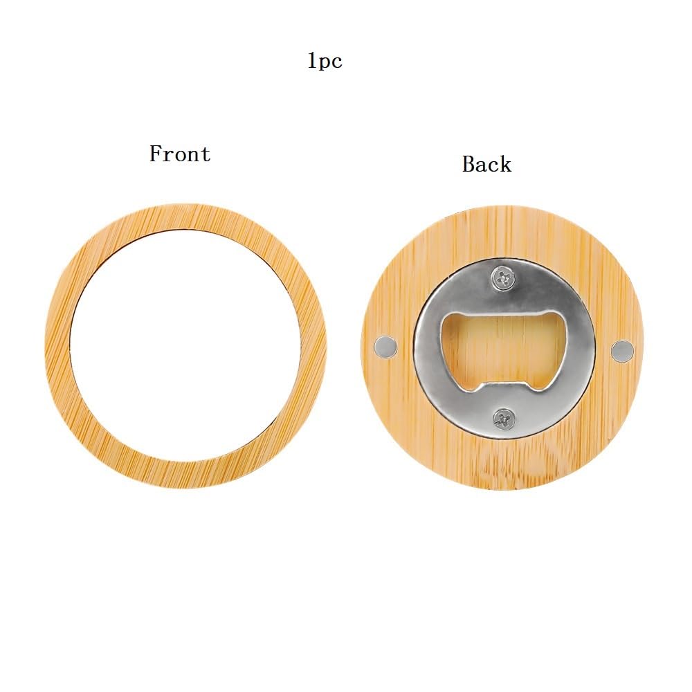 20 Pack 2 in 1 Sublimation Blank Bamboo Bottle Opener+ Refrigerator Magnet,Round Wooden Stainless Steel Table Opener Mug Cup Coasters,DIY Heat Transfer Print Beer Openers for Kitchen,Bar,Restaurant