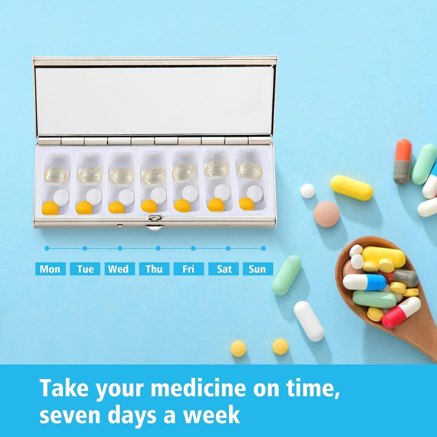 20pcs Sublimation Blank Pill Box Metal Rectangle 7 Compartment Medicine Pill Case One Week,DIY Heat Transfer Print Portable Pocket or Purse Pill Box Unique Gift