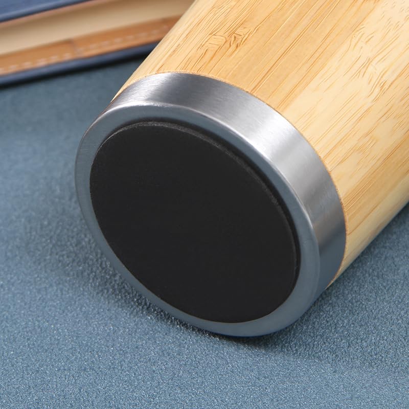 18oz Premium Bamboo Tumbler with Handle - Vacuum Insulated Thermos for Tea, Coffee - Bamboo Stainless Portable Thermal Travel Handle Mug Bottle For Office