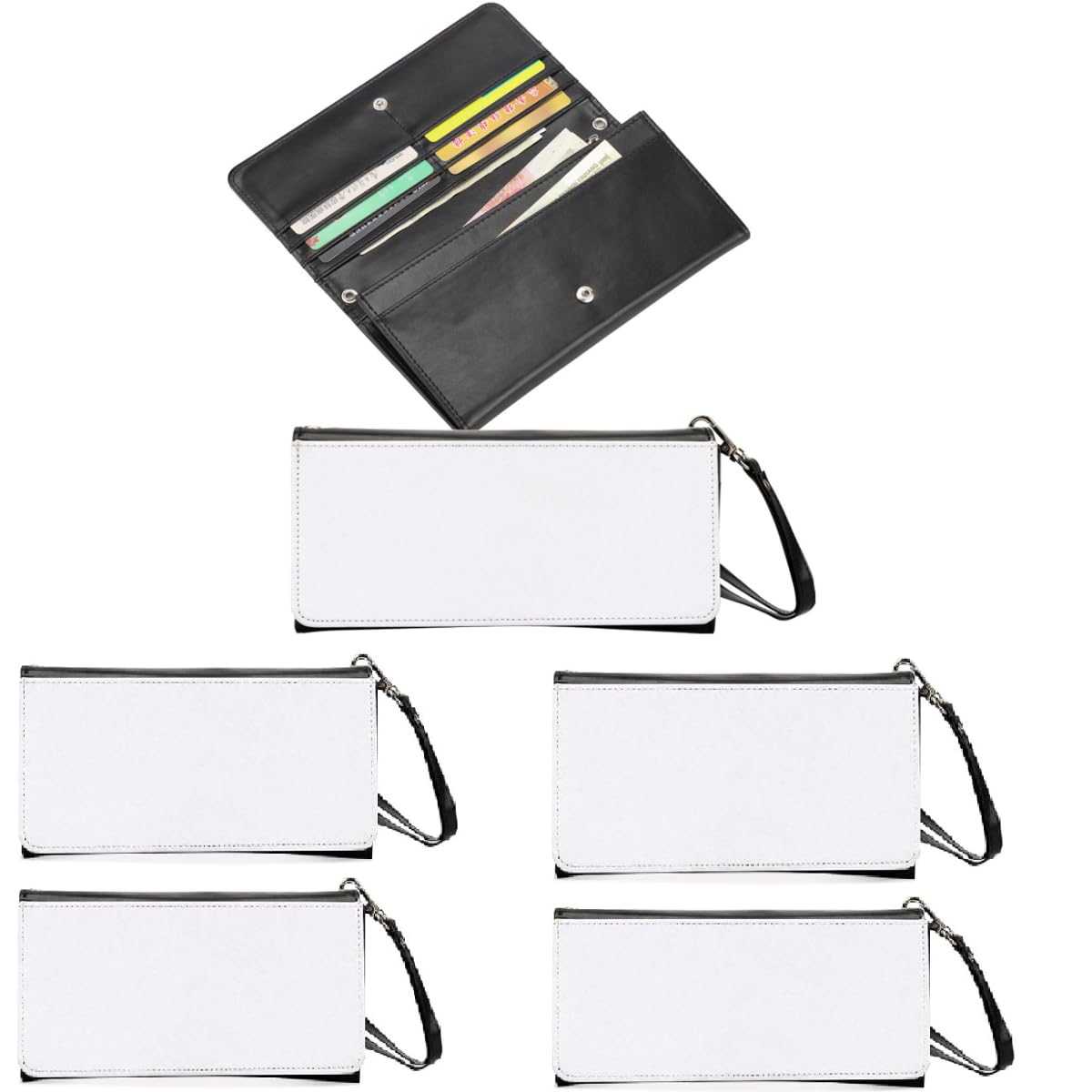 5 PiecesSublimation Blank Long Wallet, Fashion Ladies PU Leather Wallets, Heat Transfer Large Capacity Secure Buckle Leather Clutch Wallet, DIY Craft Long Purse for Women Girl Gift