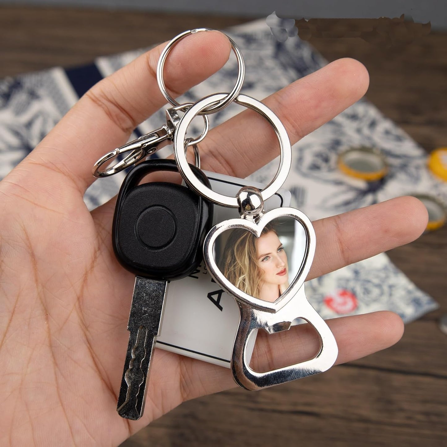 50 Pack Sublimation Blanks Bottle Opener With Keychains Heart Shaped Bottle Opener Metal Keychains Blank Key Rings for DIY Heat Transfer Print