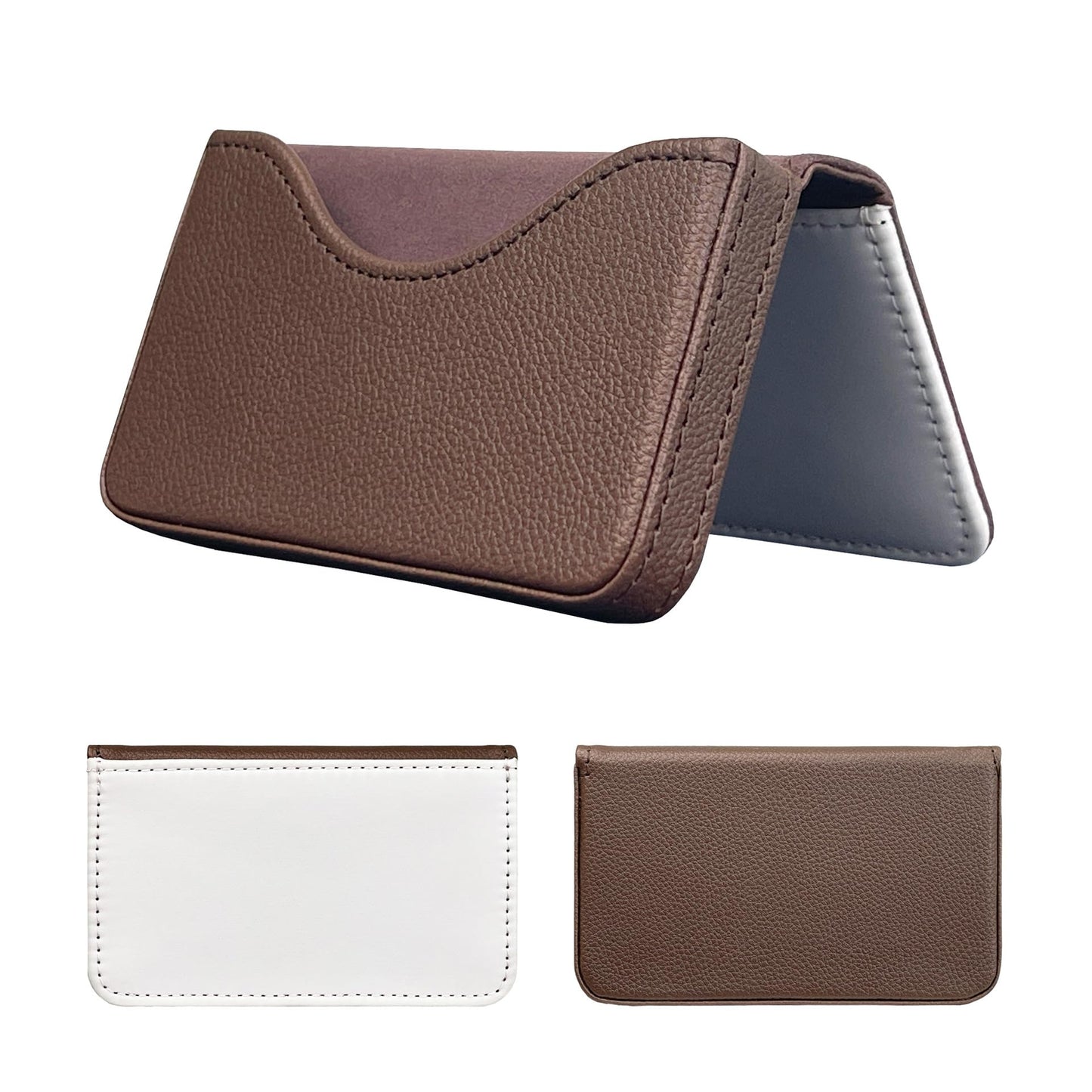 SCCFMM 12 Pieces Sublimation Blank Brown Color Business Card Holder PU Leather Name Card Case Pocket Blank Wallet Coin Purse Card Holder Case for DIY Heat Transfer Print