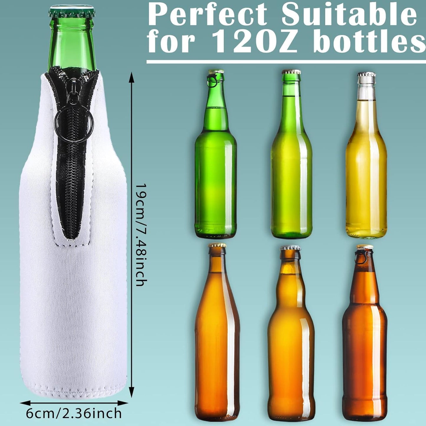 30 Pieces Sublimation Blanks Beer Bottle Cooler Sleeves White Neoprene Sleeve with Zipper Beer Sleeves for Bottles Can Cooler Insulator Glass Bottle Cover Sleeve for DIY Heat Transfer Print