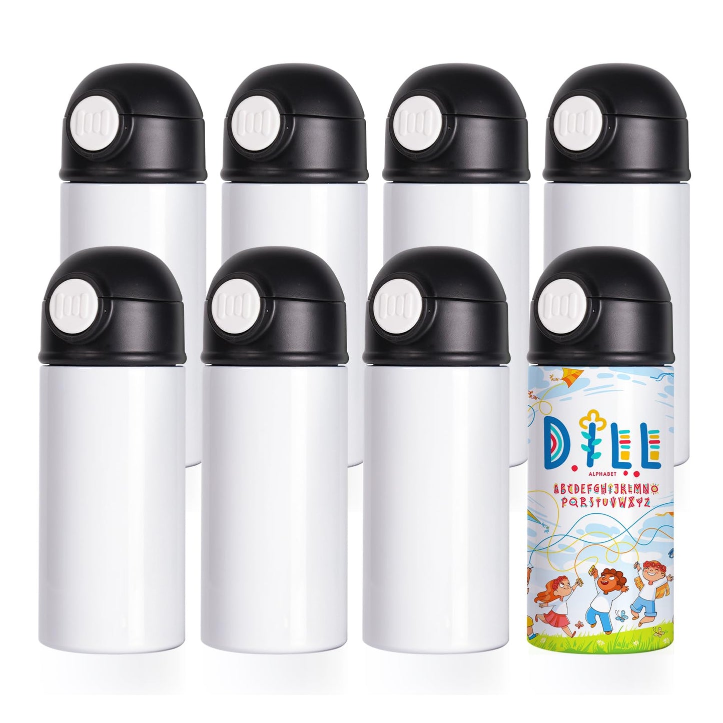 8 Pack Sublimation Kids Water Bottles Blanks 12 OZ Straight Skinny Kids Tumbler Sippy Up Cup with Pop Mixed Color Lid for Tumbler Heat Press Sublimation Oven Printing