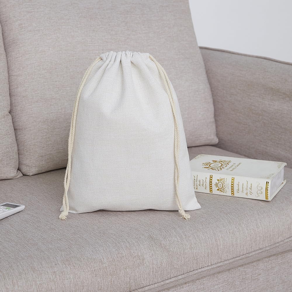 SCCFMM 10 Pieces Sublimation Blank Drawstring Bread Bags Sublimation Linen Burlap Drawstring Bag Present Bags with Drawstring for Favors Party DIY Craft Heat Transfer Print