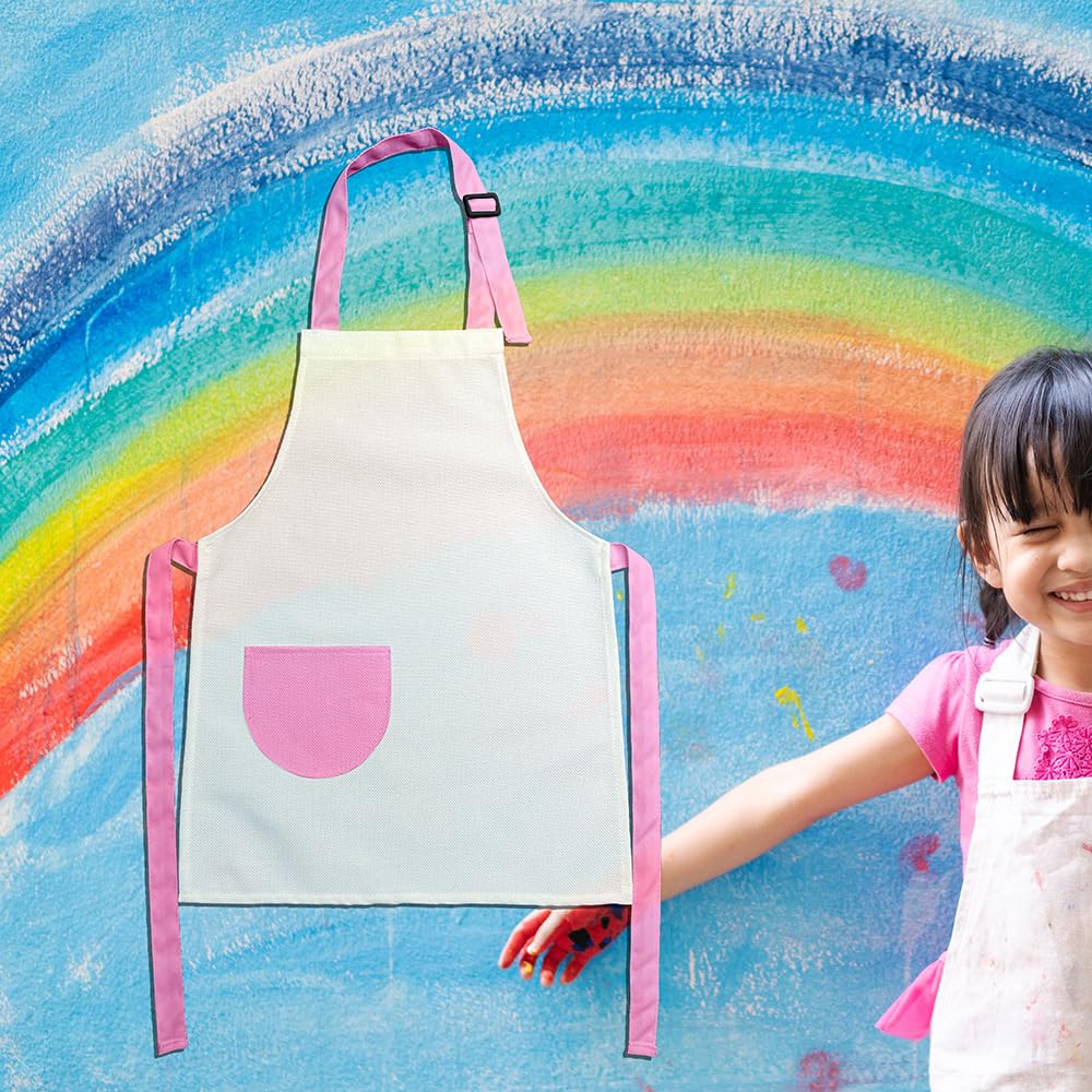 SCCFMM 10 Pieces 47 * 36cm/18.5 * 14.2inch Sublimation Blank Colorful Kid Apron Adjustable Children Chef Apron with Pocket for Cooking Baking For DIY Heat Transfer Print