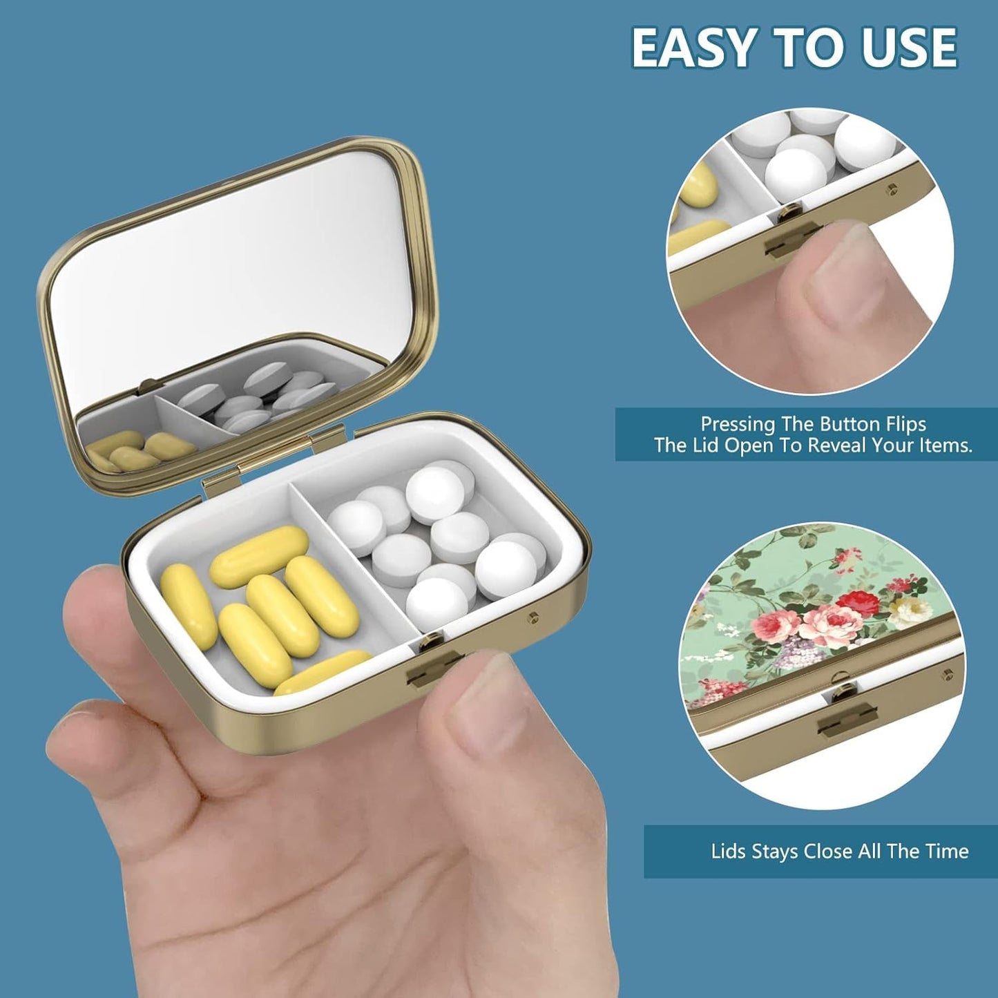 20pcs Sublimation Blank Bronze Pill Box Metal Square 2 Compartment Medicine Pill Case,Portable Pocket or Purse Pill Box for DIY Heat Transfer Print