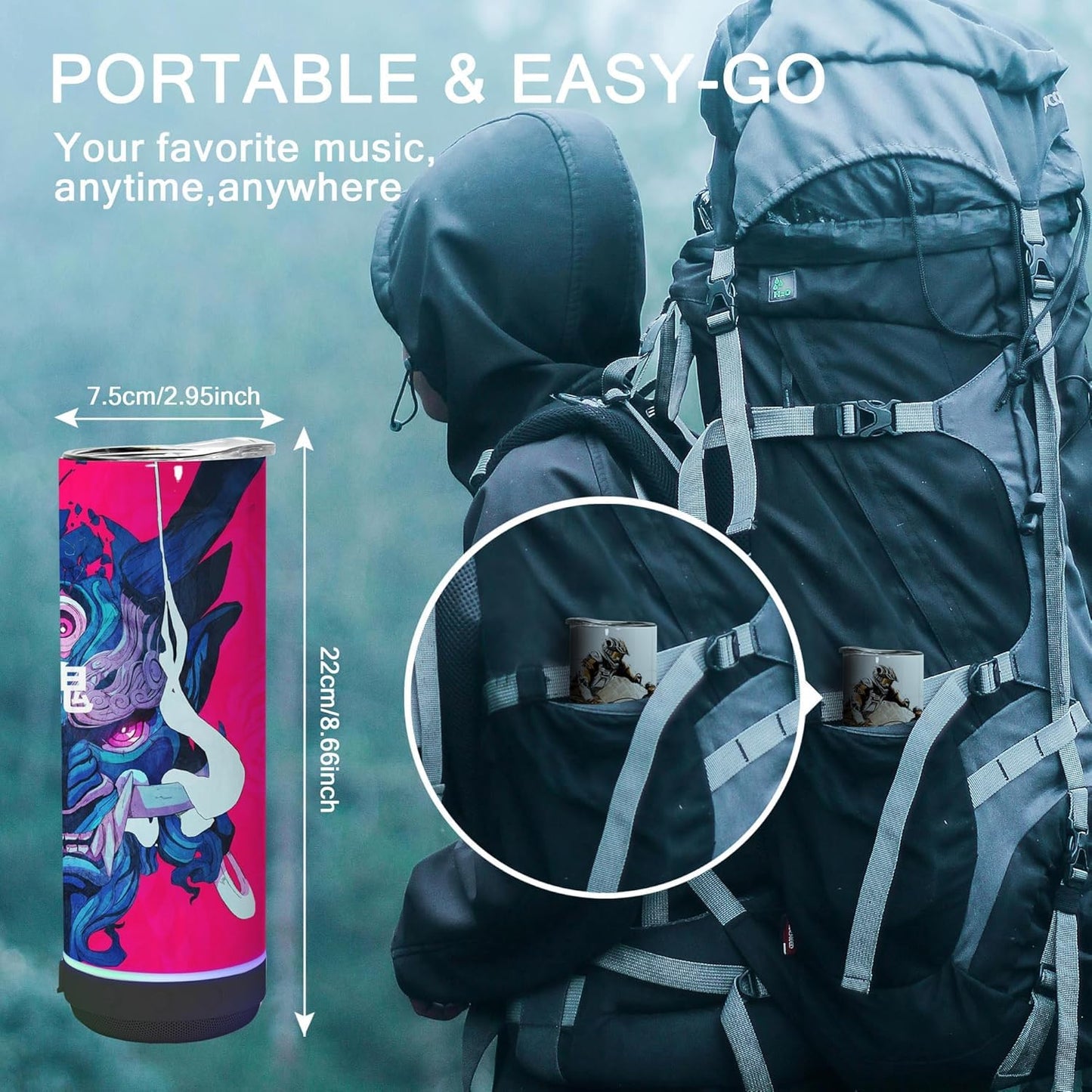 1Pcs 20oz Sublimation Blank Music Speaker Tumbler Cup Skinny Stainless Steel Double Wall Vacuum Insulated Bluetooth Speaker Skinny Straight Tumblers for DIY Heat Transfer Print
