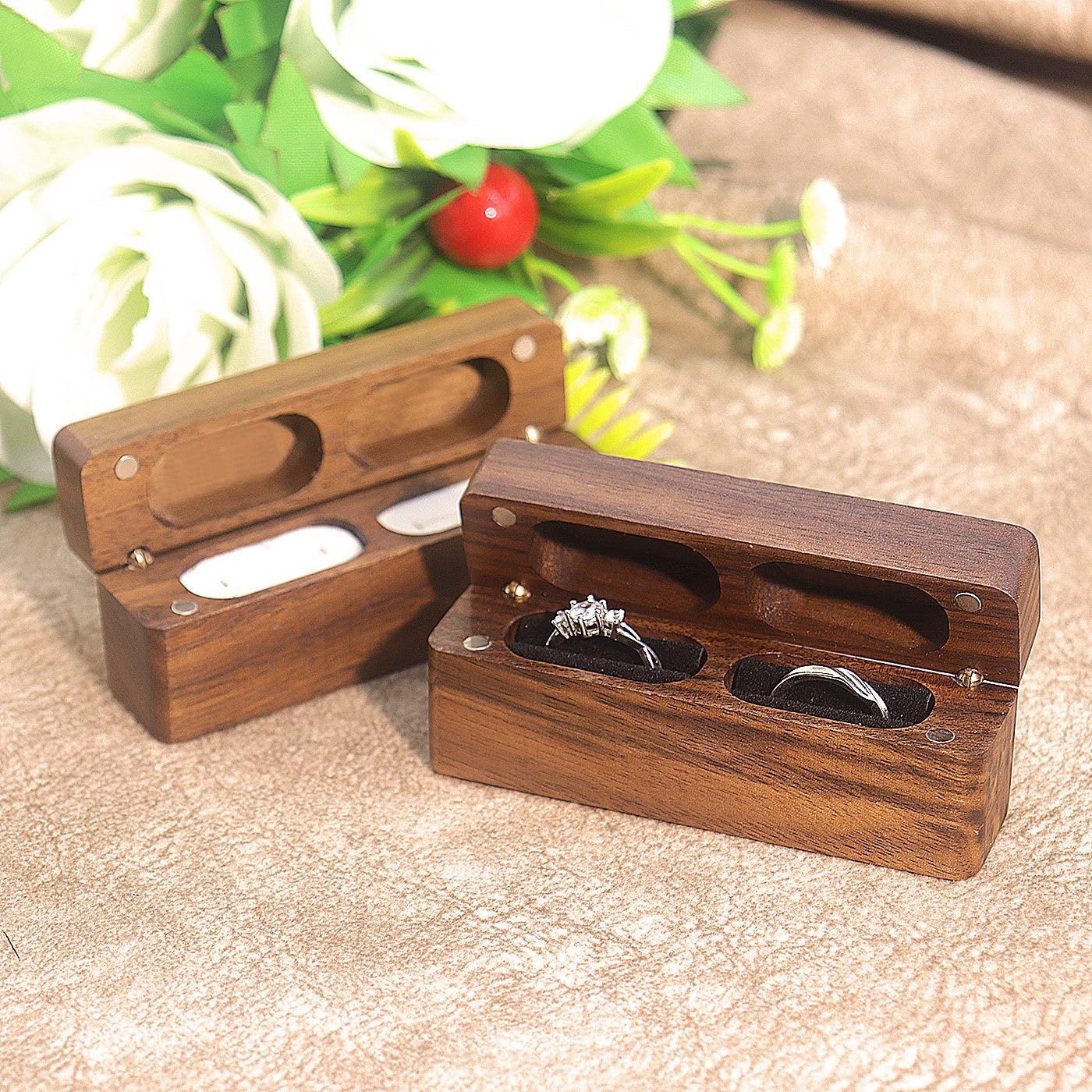 SCCFMM 20 pieces Personalized Double Ring Box - Slim Wooden Ring Case Box for Wedding Ceremony Engagement Proposal Ring Bearer Box for 2 Rings, Christmas Gift Ideas For Laser Engrave