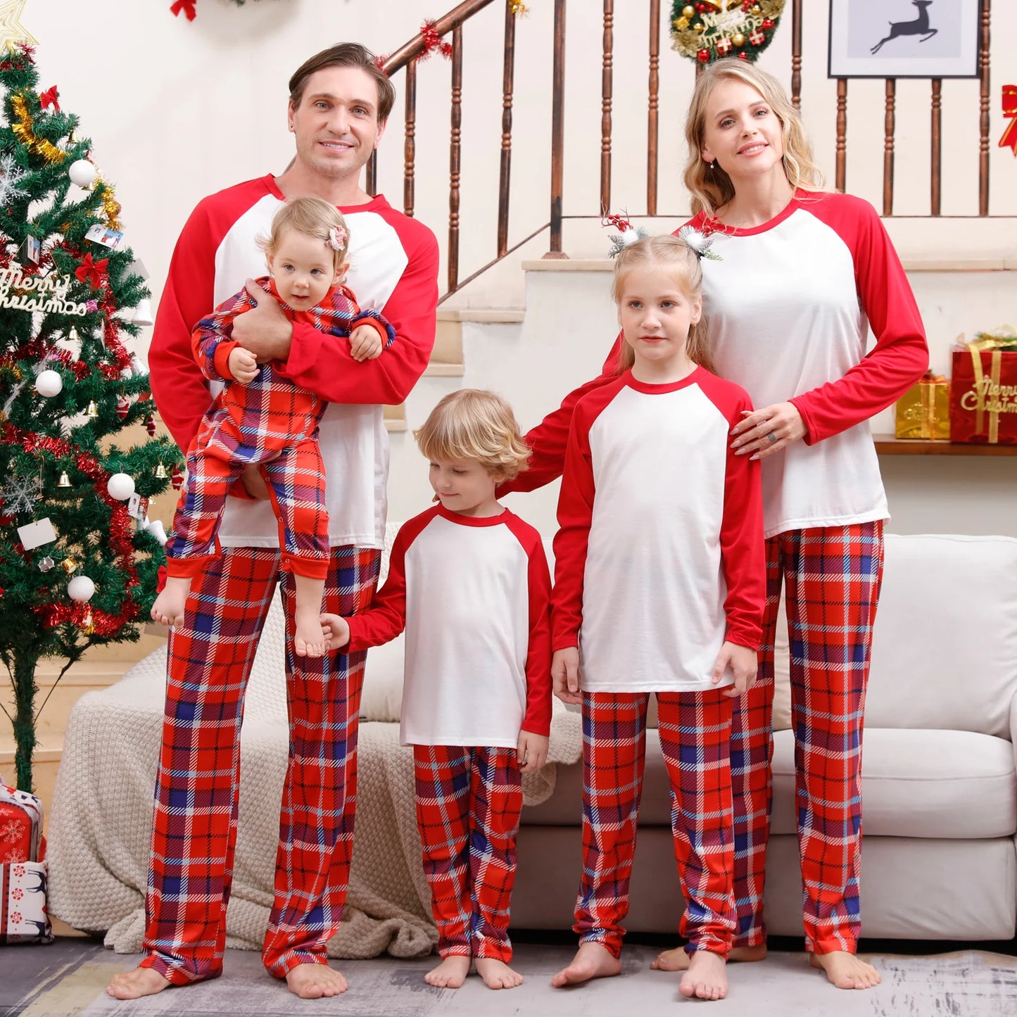 New Xmas Matching Family Outfits Sublimation Blank Tee Shirts Matching Outfits Pajamas Set Mom Dad Kids Sleepwear For DIY Print