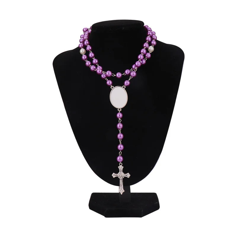 10pcs Sublimation Blank Rosary Necklace Cross Border Pendants Necklace Sublimation Blank Jewelry Necklace For DIY Printing Photo Name