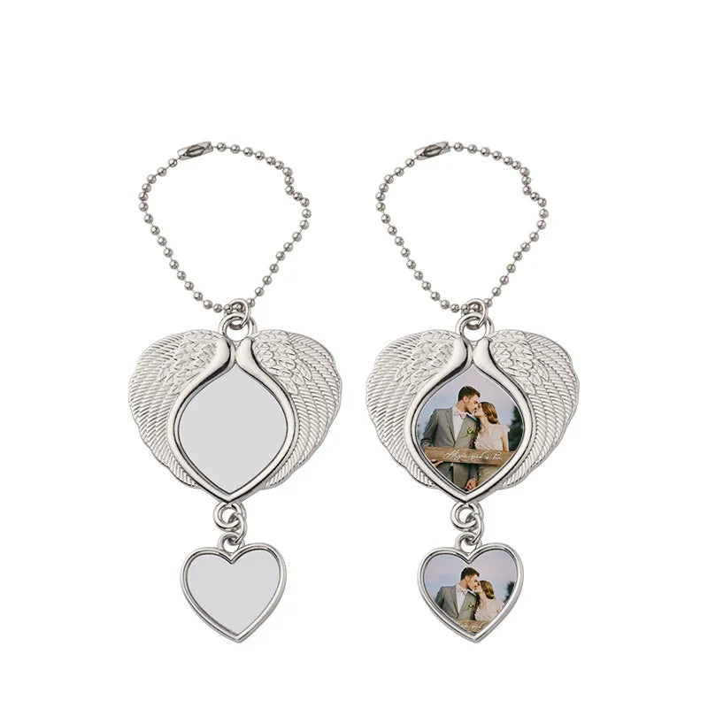 10pcs Sublimation Blank Tree Bell Keychain Bell Shape Pendant Ornaments Angel Wing Pendant For Party Christmas Decoration