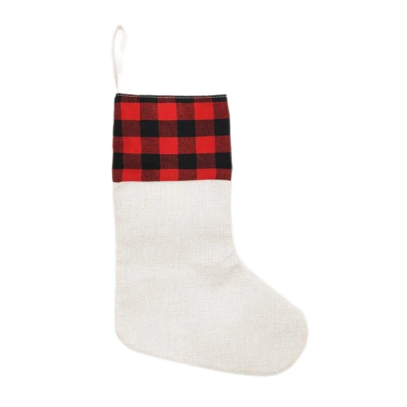 10pcs Christmas New Year Candy Bag Sublimation Linen Drawstring Gift Bag Xmas Tree Hanging Santa Socks Christmas Stockings Gift Bag