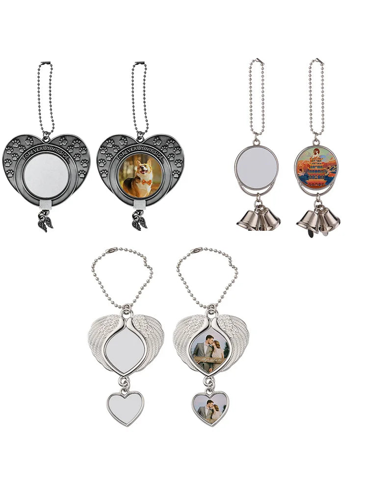 10pcs Sublimation Blank Tree Bell Keychain Bell Shape Pendant Ornaments Angel Wing Pendant For Party Christmas Decoration