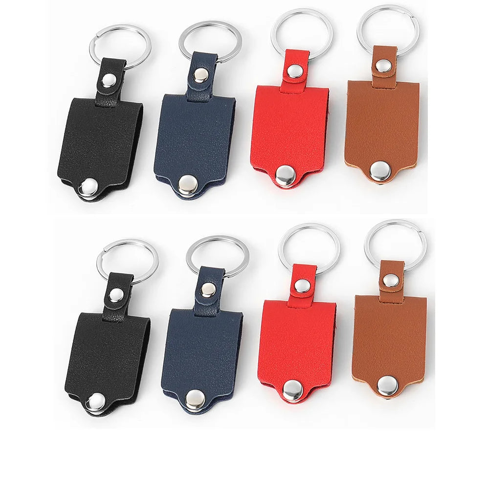20pcs PU Leather Keychain Sublimation Blank Simple KeyChains Small Gifts With Metal Photo Frame Pendant For Logo Photo Print
