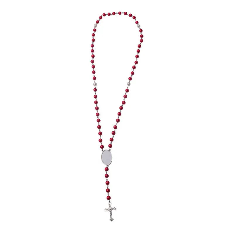 20pcs Rosary Necklace Sublimation Blanks Candy Color Beads Necklace Jewelry Creative Gift For Customize Valentine's Day Birthday etc.